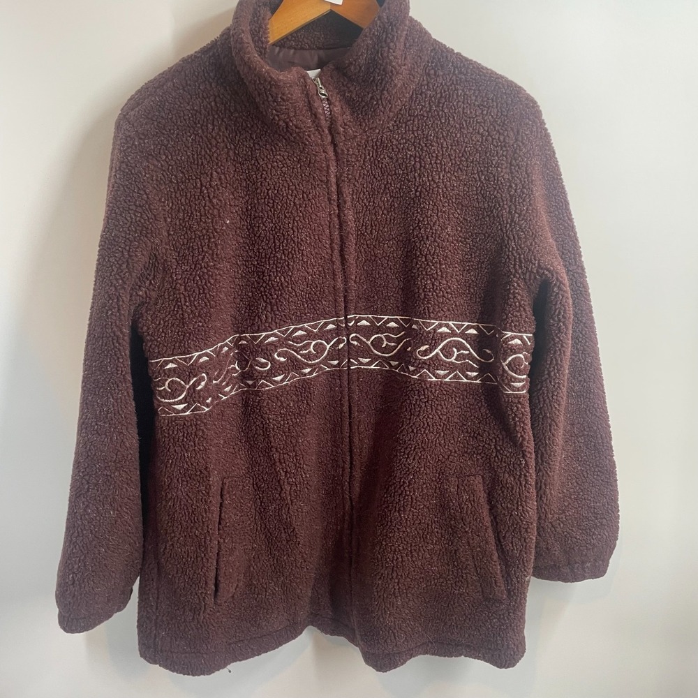 Vintage Komitor Aztec Full-Zip Mock Neck Sherpa Fleece Jacket Brown M 21x27